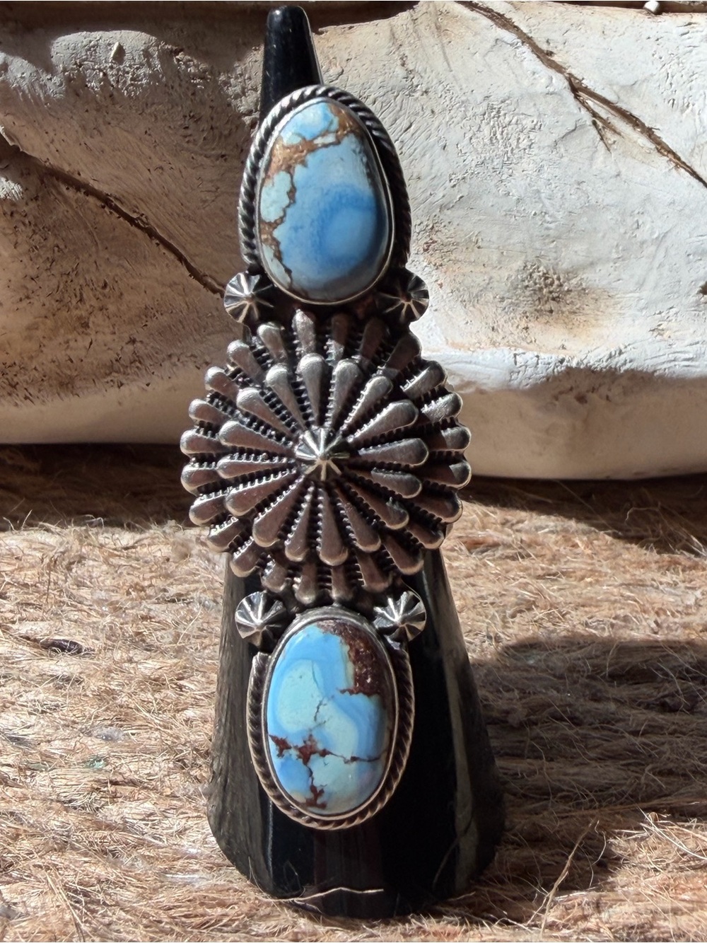 Navajo Sterling Silver Golden Hills Turquoise Statement Ring - Blue Turquoise